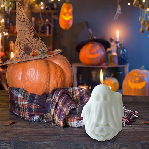 White Halloween Ghost Pumpkin Candle - Fragrant Decor for Home & Table - 2.76 x 2.36 inches