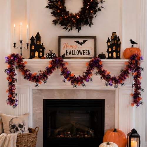 Purple Halloween Tinsel Garland 39FT with Spider & Pumpkin Decor