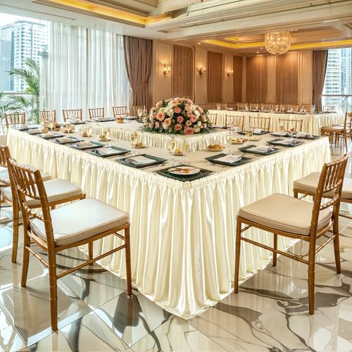 14ft Champagne Satin Table Skirt for Rectangular Tables - Wrinkle-Resistant Ruffle Party Decor