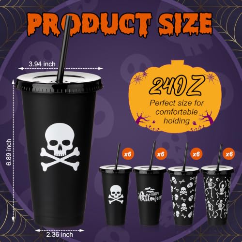 Halloween Skull Plastic Cups Set with Lids & Straws - 24 oz Party Drinkware