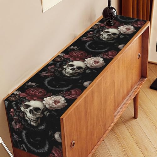 Gothic Floral Skull Table Runner - Rustic Halloween Decor for Dining, 13x72 Variation of THIS listing