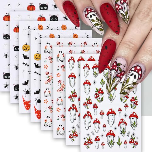 Halloween Nail Art Stickers - Ghost Pumpkin Spider Bats 3D Self-Adhesive Decals - Bats Variation