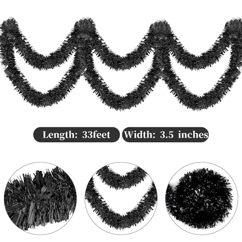 Black Christmas Tinsel Garland 33 Feet for Holiday & Party Decor