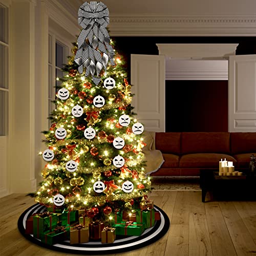 Christmas Decorations Set with Tree Skirt, Topper Bow & Wooden Ornaments