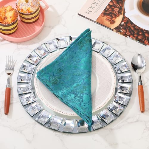 Silver Mirrored Glass Charger Plates Set of 6 - Square Diamond Rim