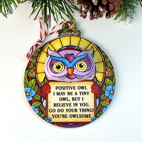 Positive Owl Encouragement Ornament - Mini Halloween Tree Decoration - Owl Variation