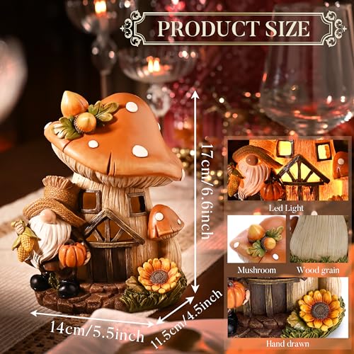 Fall Garden Fairy House with LED Lights - Harvest Autumn Figurine & Gift