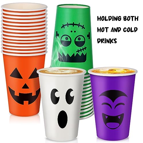 Halloween Disposable Paper Cups 12oz Pack of 100 Ghost Pumpkin Vampire Designs