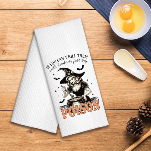 Humorous Witch Theme Kitchen Towel - White G Halloween Gift for Friend Coworker