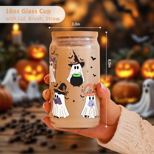 Halloween Ghost Witch Coffee Glass Tumbler - Spooky Iced Drink Cup