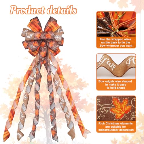 Large Fall Tree Topper Bow 52x13 Inches Pre-Tied Thanksgiving Ribbon for Wreath