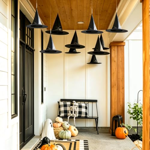 10 Pack Halloween Witch Hats for Decoration - Lightweight Black Wizard Hats