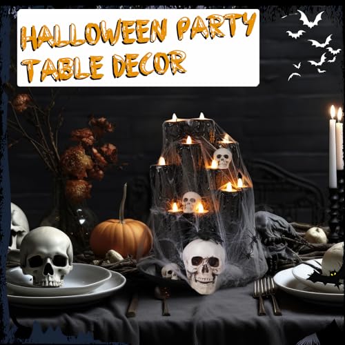 Halloween DIY Spooky Candle Holder Set - Spider Theme, Black Flameless Candles, Centerpiece