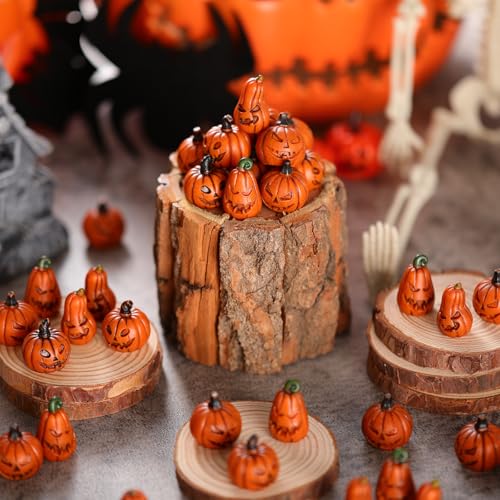 80 Pcs Halloween Miniature Pumpkin Figurines - Fake Mini Pumpkins for Decor & Crafts - Variation of 80