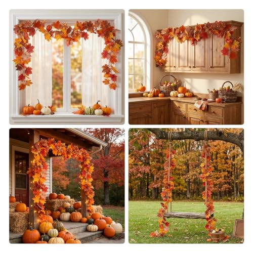 Artificial Fall Garland with Pumpkins & Maple Leaves - 5.2 Ft Orange-1