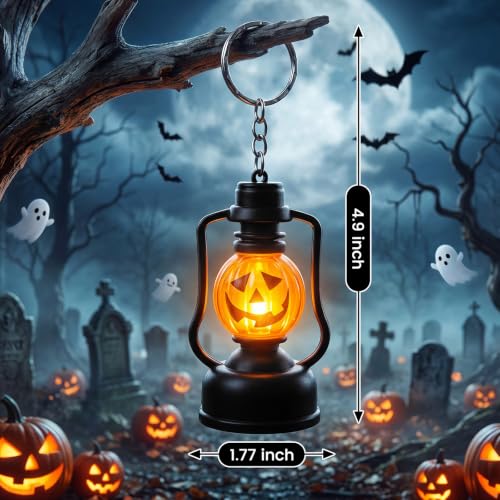 Halloween Mini Pumpkin Lantern Keychain - Bulk 12 Pcs, 3.1 Inch, Pumpkin Variation