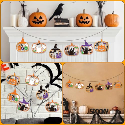 Hollow Pumpkin Wooden Ornaments - Halloween Crafts & Decorations, 24 PCS