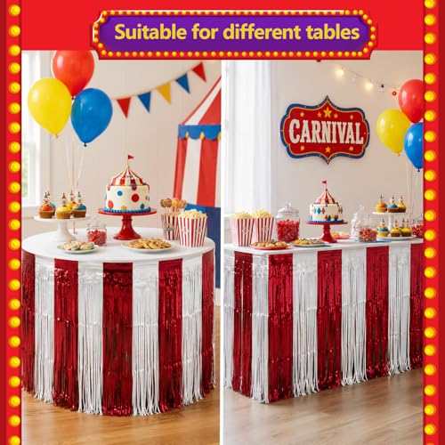 Carnival Circus Theme Table Skirts 2 Pack - Red and White Party Decorations