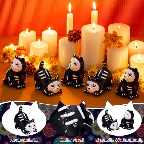 Day of the Dead Cat Figurines Set - Mini Ofrenda Skeleton Decor, 12 Pieces