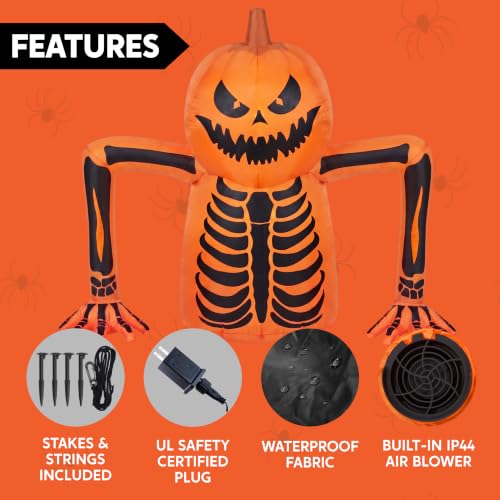 Halloween Pumpkin Skeleton Inflatable Decoration with LED Lights - Orange Skeleton, 5.5FT