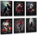 Halloween Skull & Floral Framed Canvas Wall Art Set - 8x10 Inches, Moody Dark Rose Theme, Halloween Home Decor