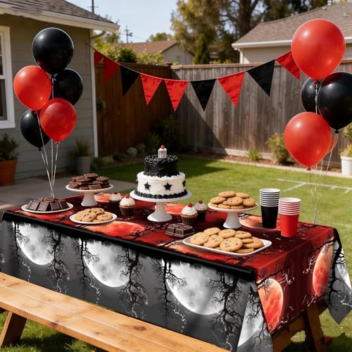 3-Pack Stranger Theme Birthday Party Tablecloths - Red & Black Waterproof Plastic, 54 x 108 Inches - Variation 3