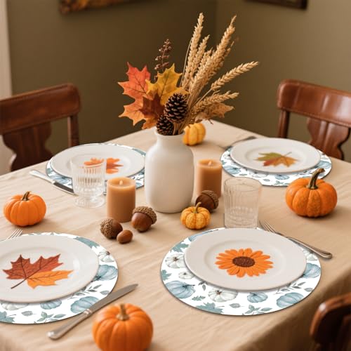 Fall Pumpkin Placemats Set of 6 - Blue Pumpkin Halloween Thanksgiving Table Decor
