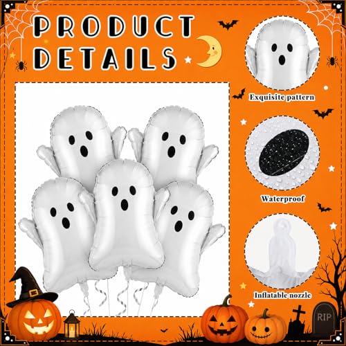 Halloween Ghost Foil Balloons Set of 5 - 22.4 Inch Spooky Party Decorations - Variation: Ghost