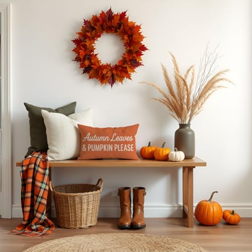 Pumpkin Orange Fall Throw Pillow Cover 12x20 Inch - Autumn Decor