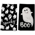 Halloween Black Ghost Kitchen Towels Set of 2 18x26 Inch Boo Decor Dish Hand Towels