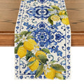 Blue Lemon Porcelain Summer Table Runner 13x72 Inch for Kitchen & Dining Decor