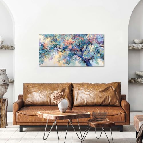 40 Inch Colorful Tree Flower Canvas Wall Art - Abstract Forest Landscape