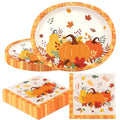 Fall Pumpkin Paper Plates & Napkins Set for 50 Guests - Autumn Party Tableware