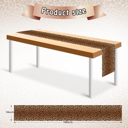 Leopard Print Table Runner Set - 12 Waterproof Plastic 14x108 Inches - Jungle Safari Party Decor