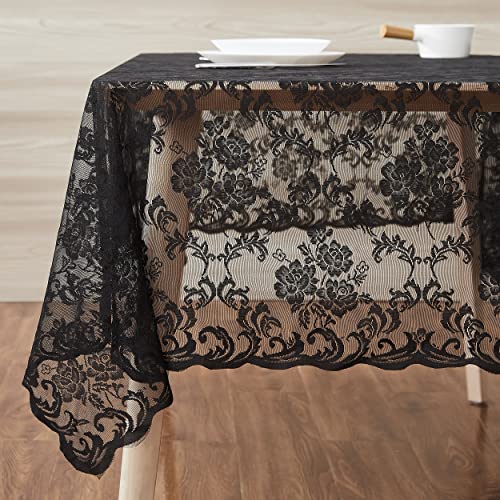 LinenZone 60x120 Oblong Black Tablecloth - Rustic Fabric for Weddings & Events - Variation: Black / 120" x 60"