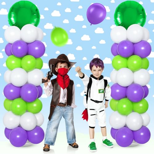 Light Inspired Year Balloon Column Stand Kit - Green, Purple & White Birthday Decor
