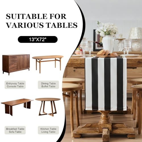 Black & White Striped Table Runner 13x72 Inch - Waterproof Farmhouse Decor - 4 Pack