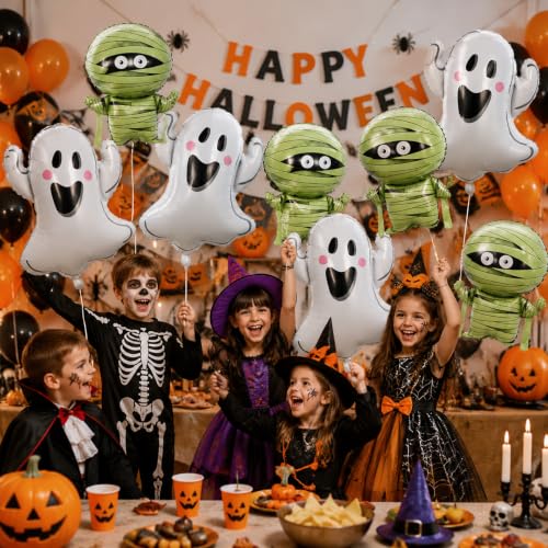Halloween Ghost Mummy Foil Balloon Set - 8 Pack for Party Decorations