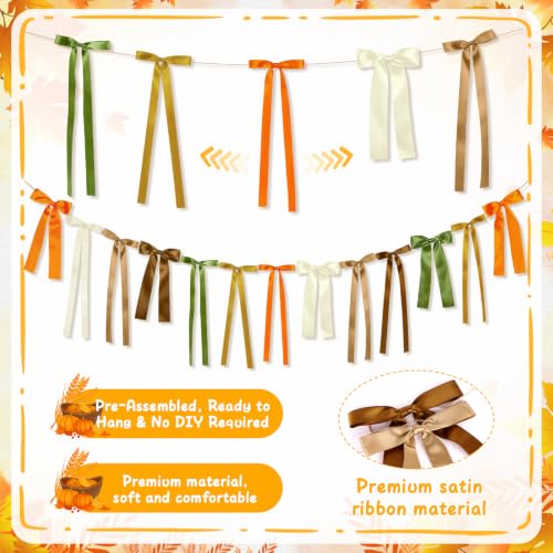 Fall Bow Garland for Autumn Decor, Thanksgiving Mantel Banner, Ready to Hang
