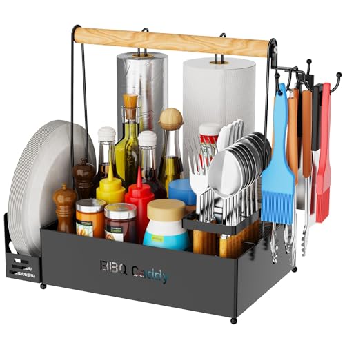 BBQ Grill Caddy with Paper Towel Holders & Utensil Compartments - Color C