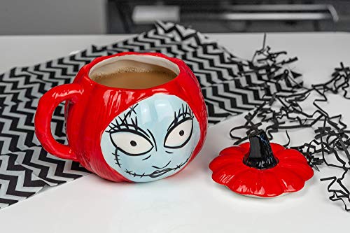Nightmare Before Christmas Sally Pumpkin-Shaped Ceramic Mug with Lid - Christmas Variation, 26 Oz