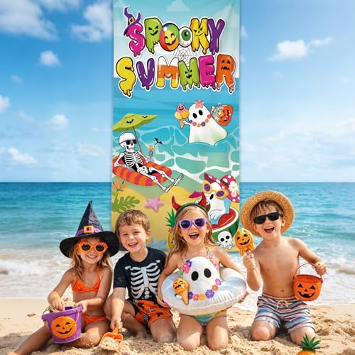 Halloween Door Banner with Tropical & Spooky Design - 72x35 Inches