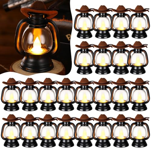 Mini Cowboy Hat Lanterns Set - Rustic LED Candle Decor for Weddings & Parties