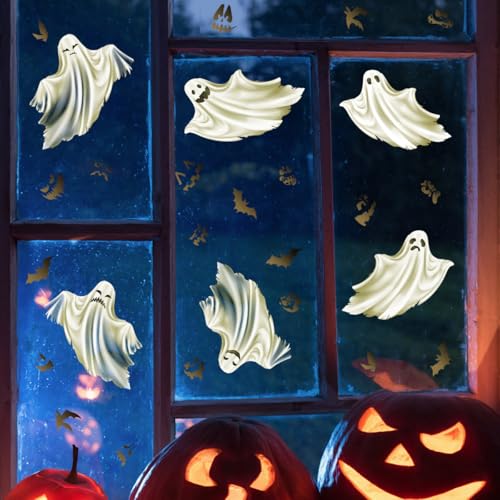 Halloween Window Clings Set - Ghost and Bat Stickers for Glass Decor - Reusable & Waterproof
