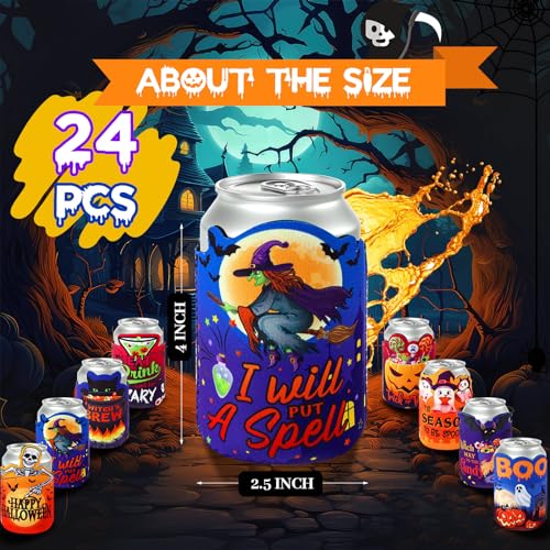 Halloween Can Cooler Sleeves 24 Pack - Shaped Neoprene Drink Insulators for 12 oz Cans & Bottles
