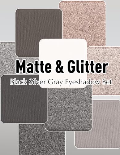 Grey Black Smoky Eyeshadow Palette - 9 Color Matte Shimmer Glitter Makeup Set with Brush