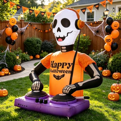 Inflatable DJ Skeleton Halloween Decoration with LED Lights - 5FT, Variation DJ-Skeleton