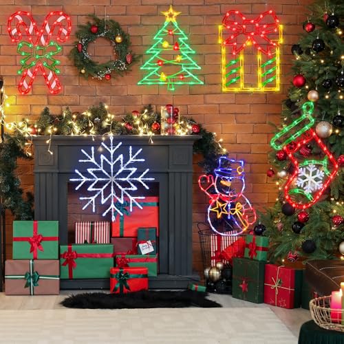 16-Inch Christmas Window Silhouette Lights with Snowflake Gift Tree Snowman Candy Cane Variations