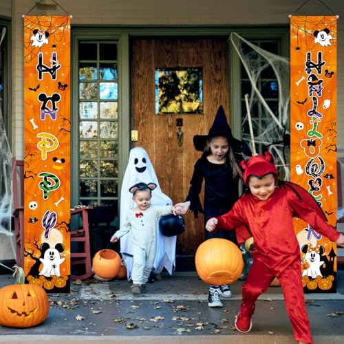 2-Pack Halloween Porch Sign Banner Set - Ghost Jack-o-Lanterns & Spiders