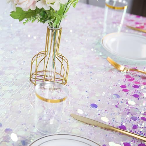 80 x 50 Inch Iridescent Sequin Tablecloth - Rectangular Mermaid Sparkle Cover